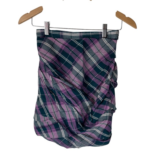 Isabel Marant Etoile Birdy Purple/Green Tartan Plaid Draped Mini Skirt Sz 34/2 - Picture 2 of 7